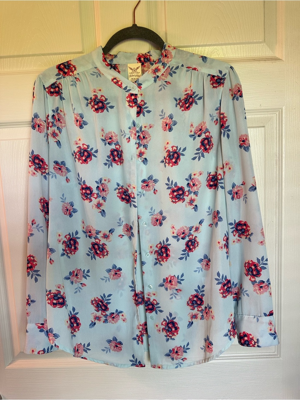 Faded Glory Light Blue Floral Button-Down Shirt